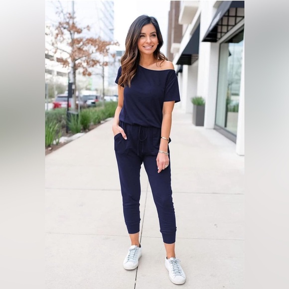 PRETTYGARDEN Loose Solid Off Shoulder Elastic Waist Long Romper - 3XL - NWT - Picture 2 of 6